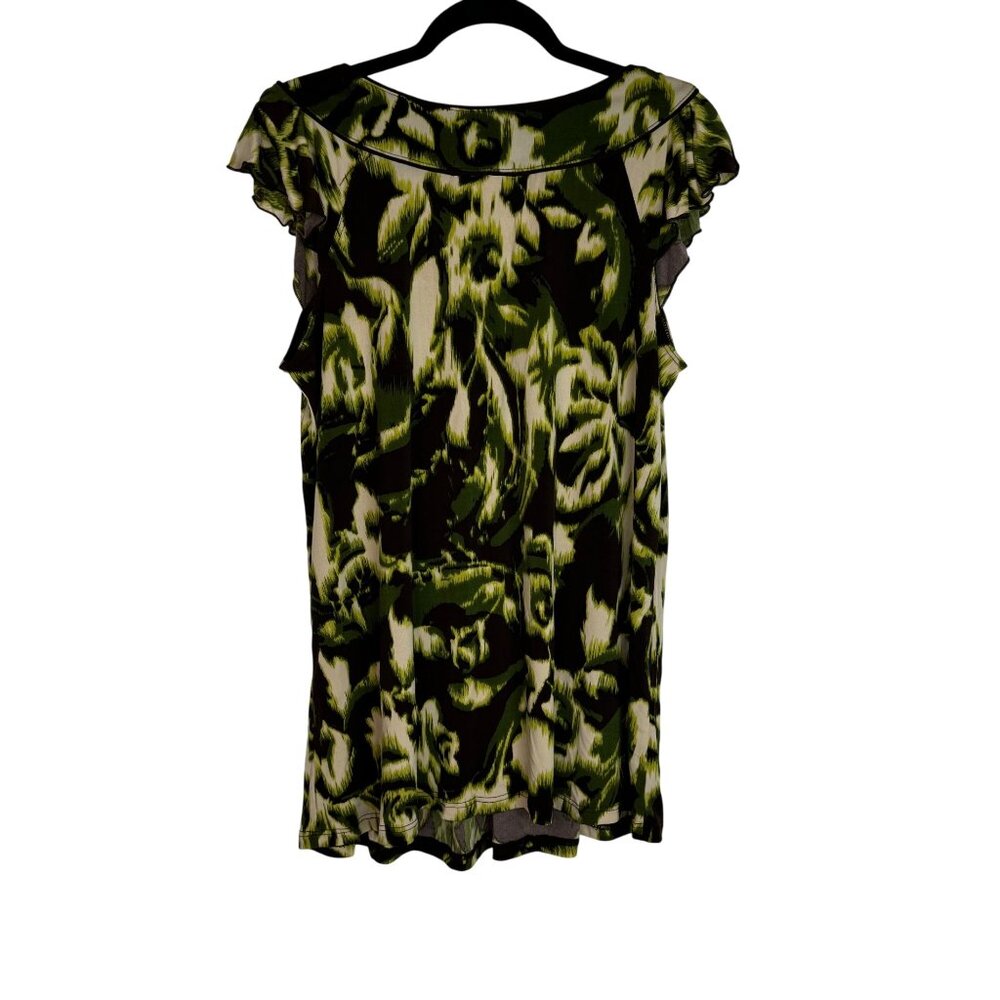 Y2K Witchy Grunge Whimsigoth Sz 1x Stretch Ruffled Sleeve Green Brown Top - Picture 6 of 7